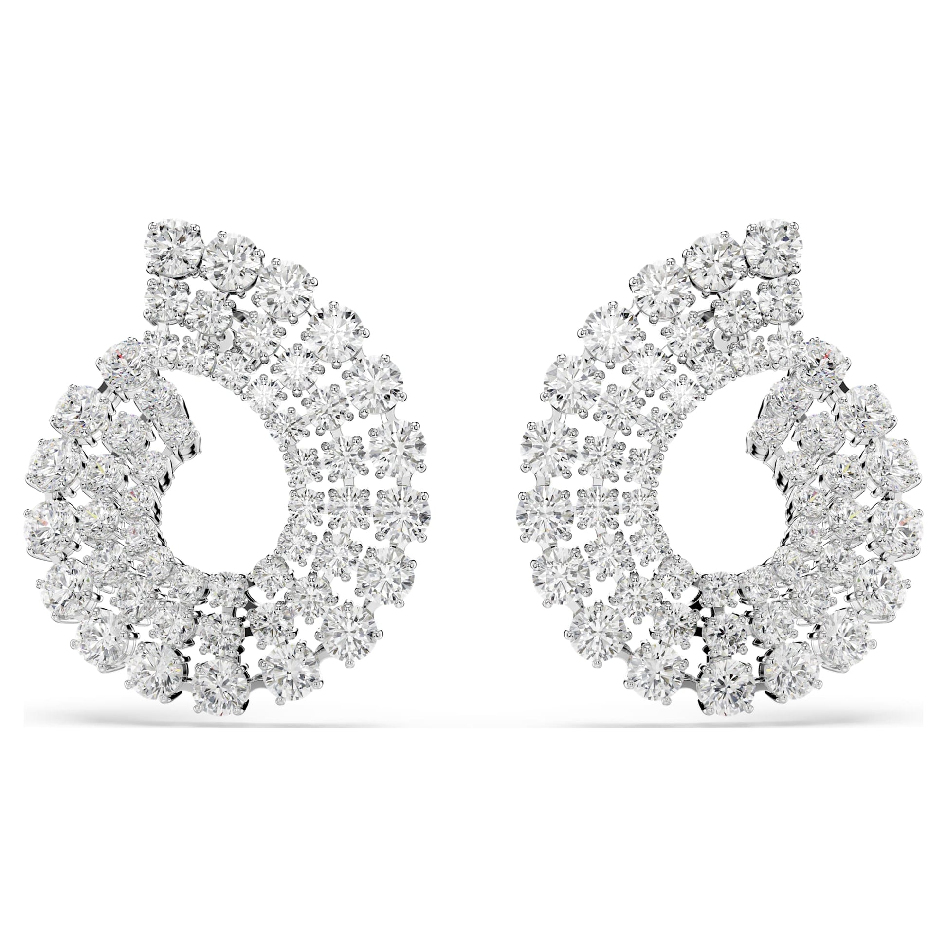 Swarovski Matrix Rhodium-Plated Hoop Earrings with Mixed Round-Cut Zirconia