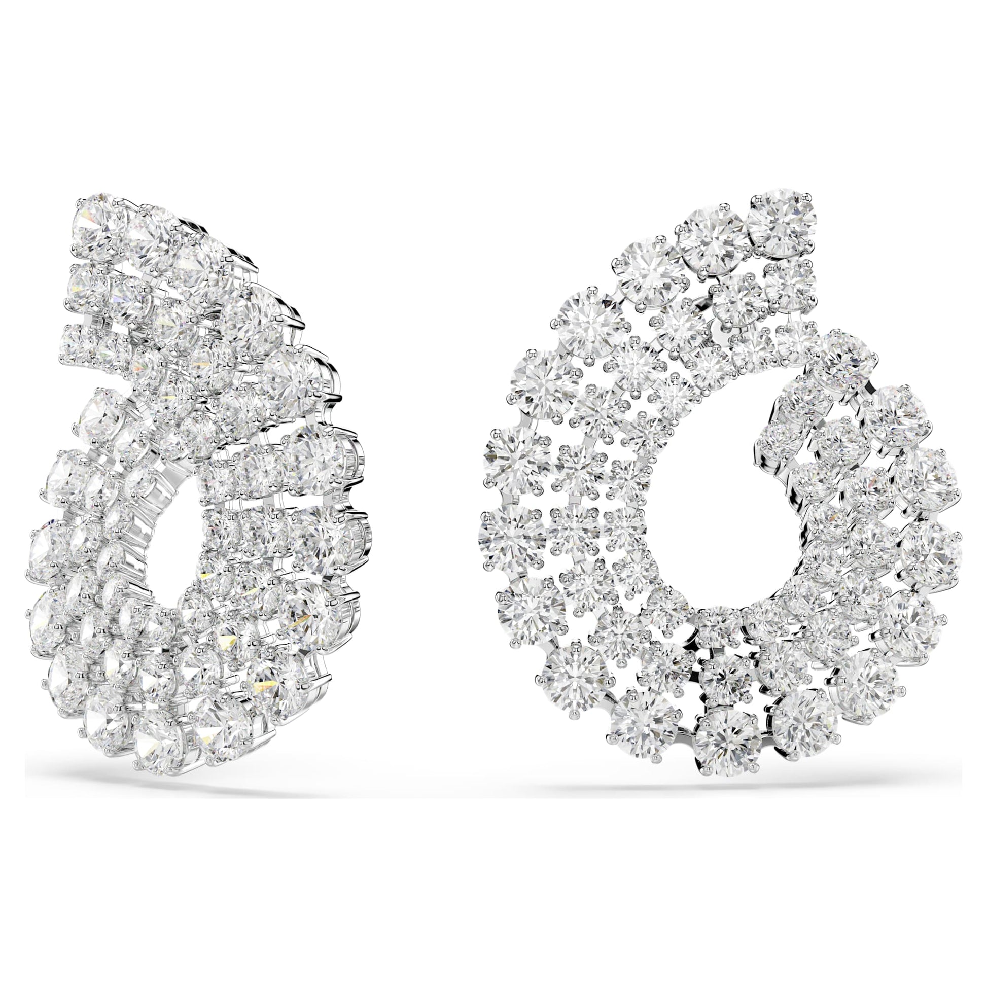 Swarovski Matrix Rhodium-Plated Hoop Earrings with Mixed Round-Cut Zirconia