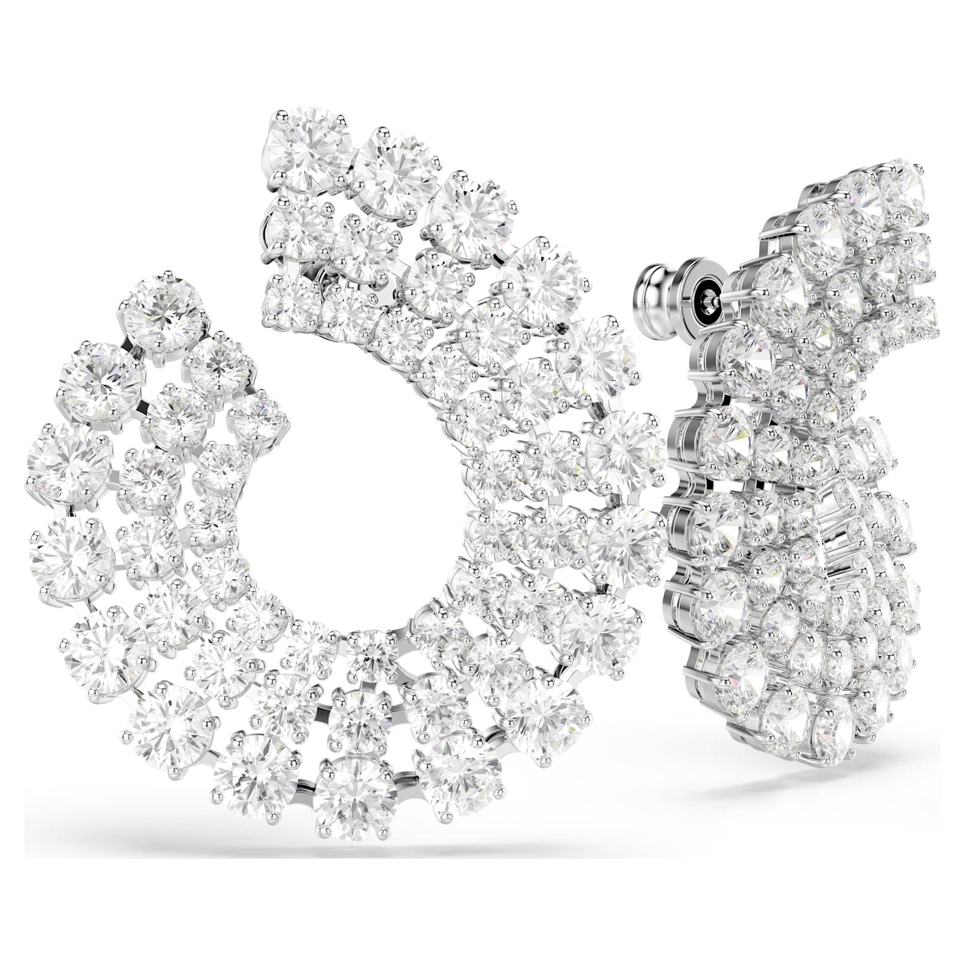 Swarovski Matrix Rhodium-Plated Hoop Earrings with Mixed Round-Cut Zirconia