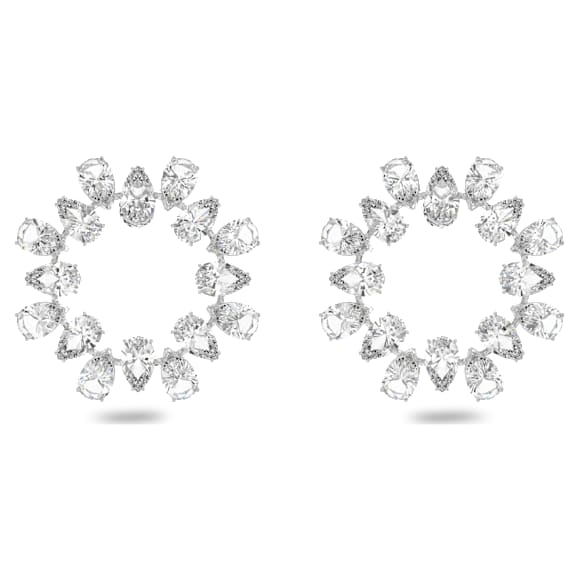 Elegant Swarovski Matrix Pear Cut White Crystal Rhodium-Plated Hoop Earrings