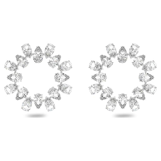 Elegant Swarovski Matrix Pear Cut White Crystal Rhodium-Plated Hoop Earrings