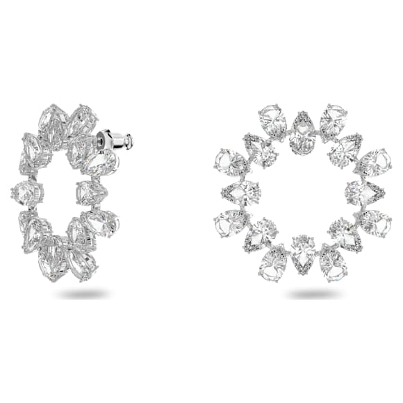 Elegant Swarovski Matrix Pear Cut White Crystal Rhodium-Plated Hoop Earrings