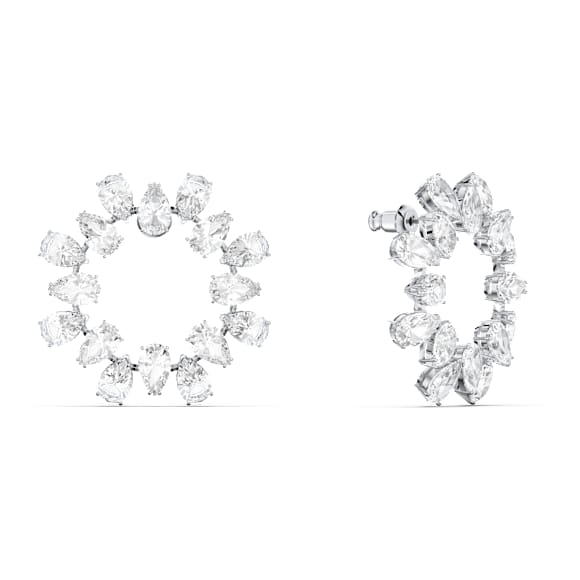 Elegant Swarovski Matrix Pear Cut White Crystal Rhodium-Plated Hoop Earrings