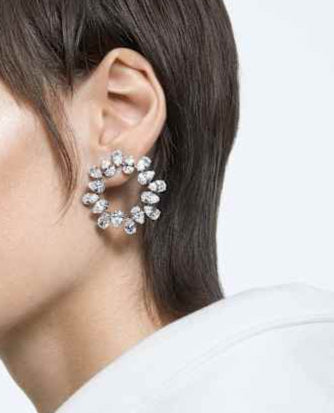 Elegant Swarovski Matrix Pear Cut White Crystal Rhodium-Plated Hoop Earrings