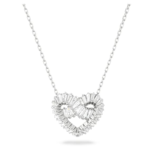 Swarovski Matrix Rhodium Plated Heart Pendant Necklace with Mixed Cut Crystals