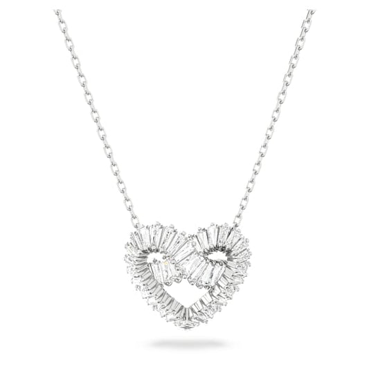 Swarovski Matrix Rhodium Plated Heart Pendant Necklace with Mixed Cut Crystals