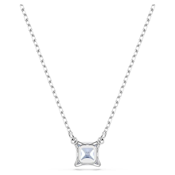 Swarovski Matrix Square Cut Blue Rhodium Plated Crystal Pendant Necklace