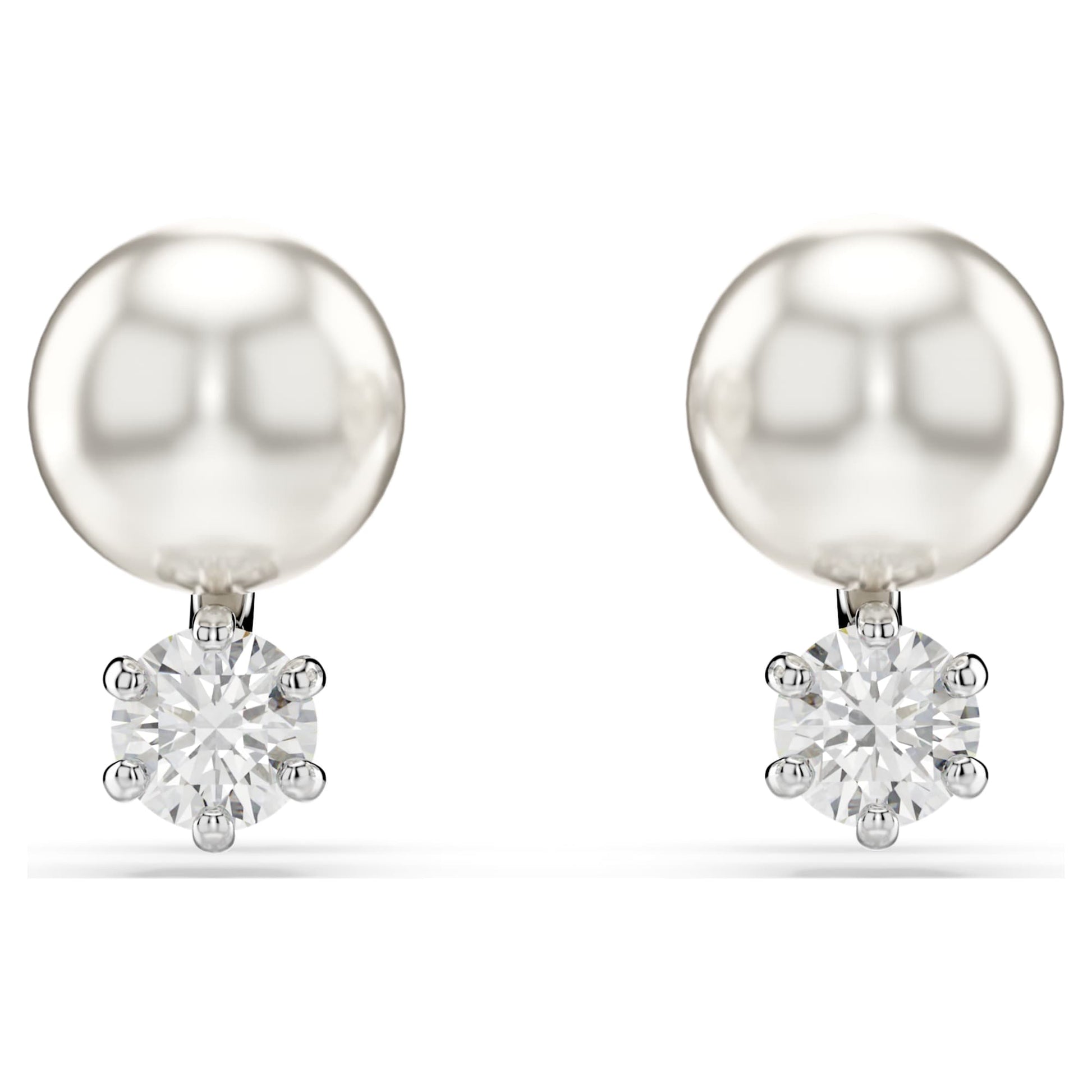 Matrix Crystal Pearl Rhodium Plated Stud Earrings Swarovski Luxury