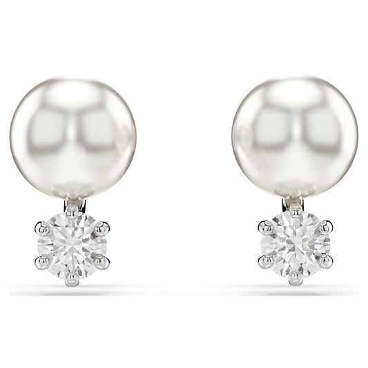 Matrix Crystal Pearl Rhodium Plated Stud Earrings Swarovski Luxury