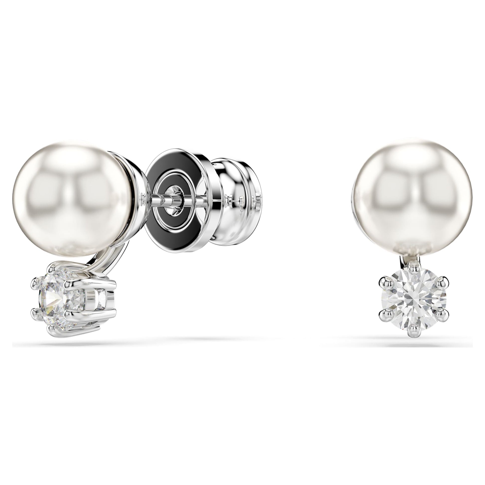 Matrix Crystal Pearl Rhodium Plated Stud Earrings Swarovski Luxury