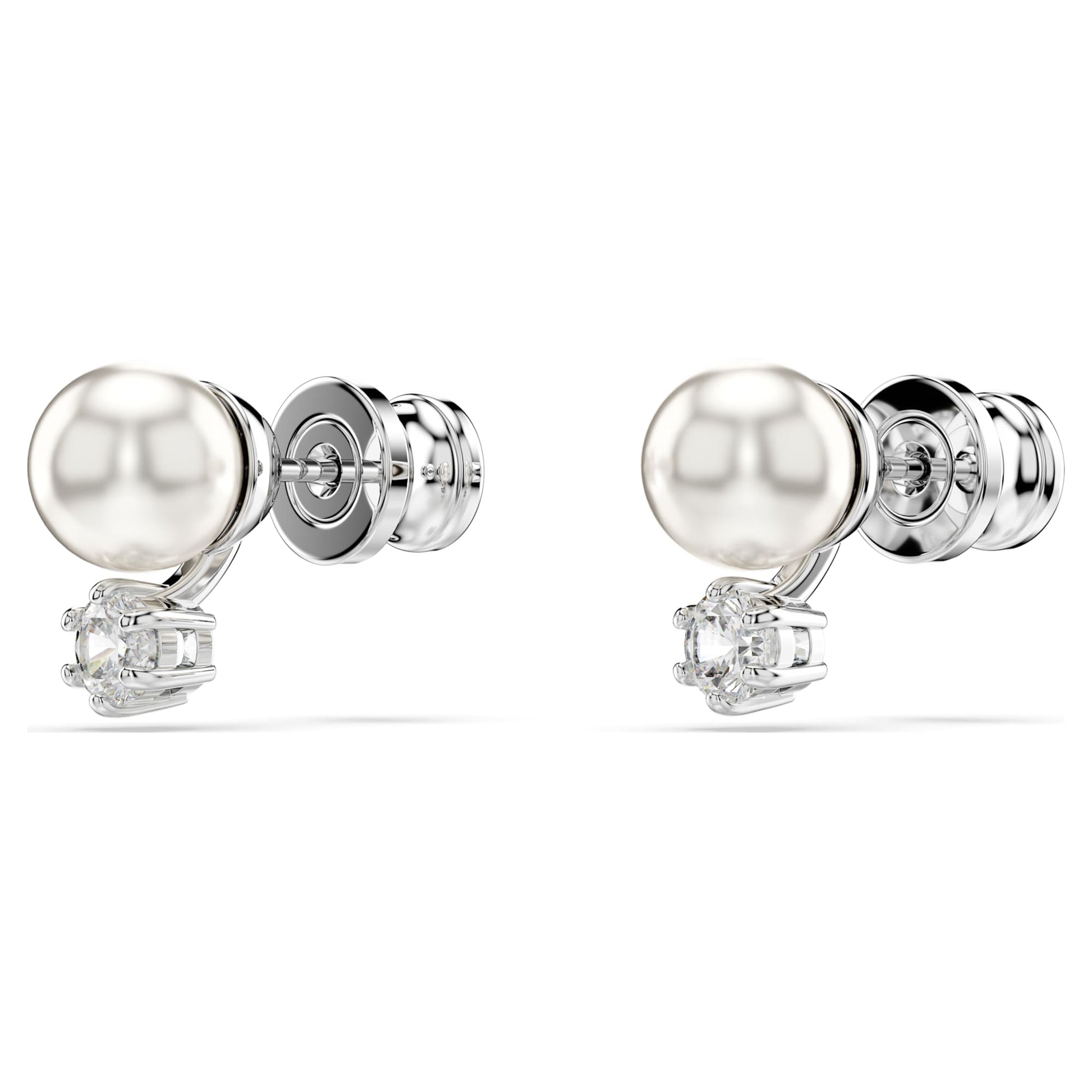Matrix Crystal Pearl Rhodium Plated Stud Earrings Swarovski Luxury