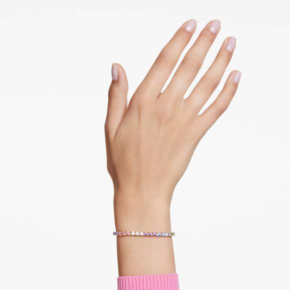 Swarovski Matrix Tennis Bracelet, Round Cut, Multicolor Crystals, Gold-Tone Plated