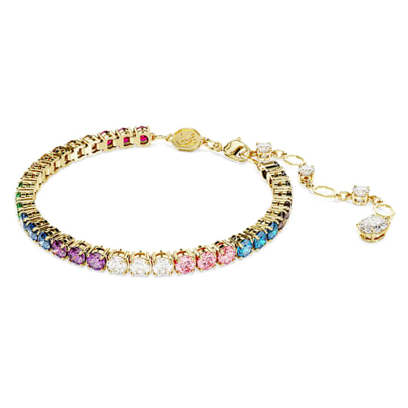 Swarovski Matrix Tennis Bracelet, Round Cut, Multicolor Crystals, Gold-Tone Plated