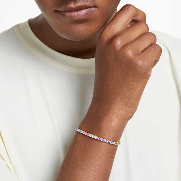 Swarovski Matrix Tennis Bracelet, Round Cut, Multicolor Crystals, Gold-Tone Plated