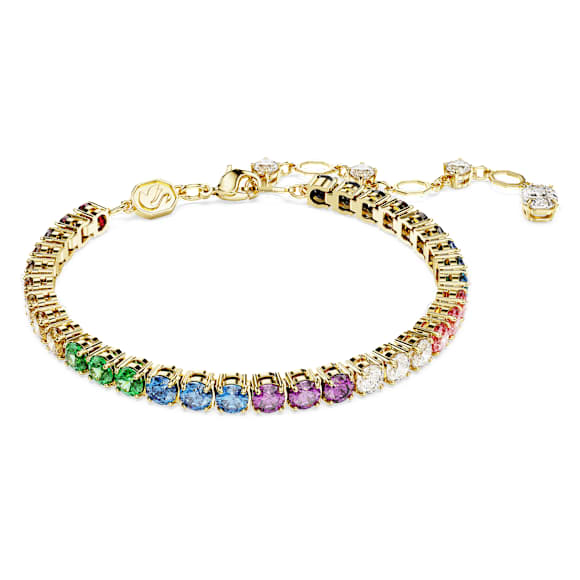 Swarovski Matrix Tennis Bracelet, Round Cut, Multicolor Crystals, Gold-Tone Plated