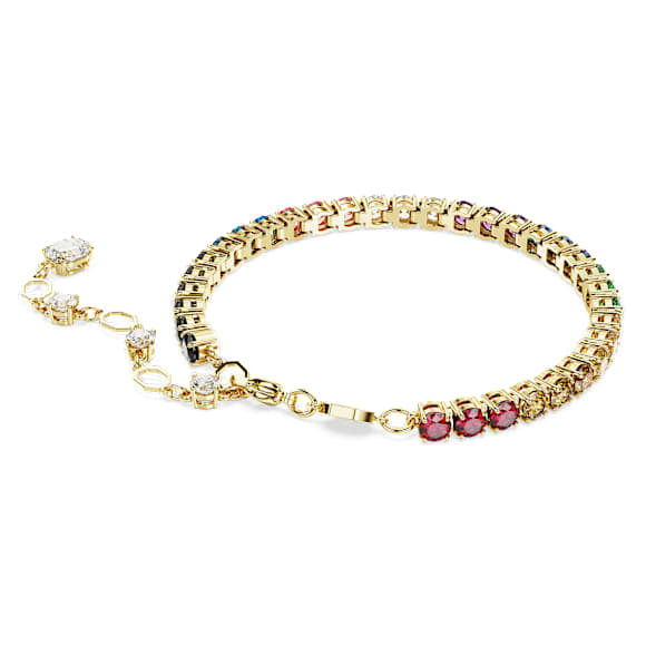 Swarovski Matrix Tennis Bracelet, Round Cut, Multicolor Crystals, Gold-Tone Plated