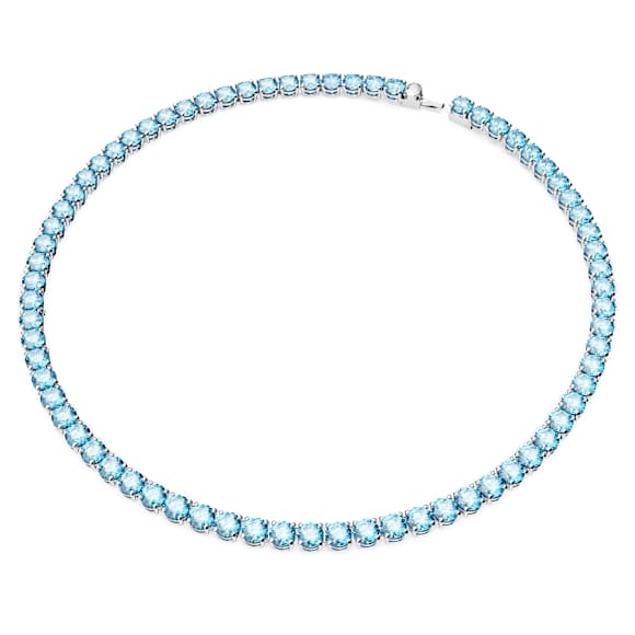 Swarovski Matrix Tennis Necklace: Brilliant Blue Round Cut Rhodium Plated Blue