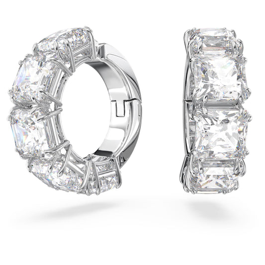 Swarovski Millenia Square-Cut White Rhodium Clip Earrings – Elegant Sparkle