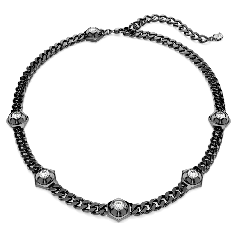 Swarovski Numina Round Cut White Crystal Ruthenium Plated Chain Necklace