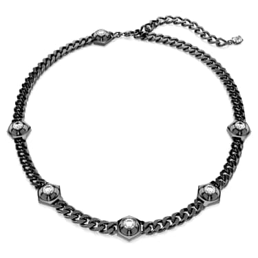 Swarovski Numina Round Cut White Crystal Ruthenium Plated Chain Necklace