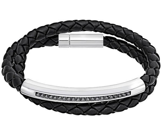 Swarovski Men's Gray Leather Bracelet with Crystal Pavé Steel Clasp