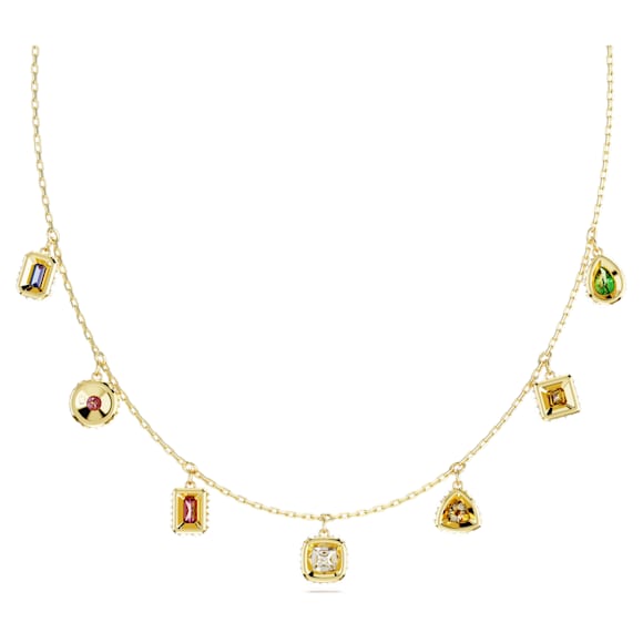 Stilla Multicolored Crystal Necklace, Gold-Tone Plated, Mixed Cuts, Zirconia Embellished