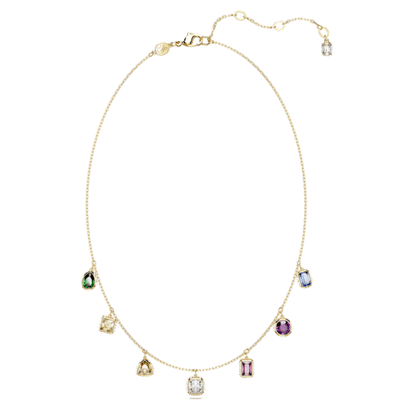 Stilla Multicolored Crystal Necklace, Gold-Tone Plated, Mixed Cuts, Zirconia Embellished