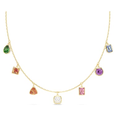 Stilla Multicolored Crystal Necklace, Gold-Tone Plated, Mixed Cuts, Zirconia Embellished