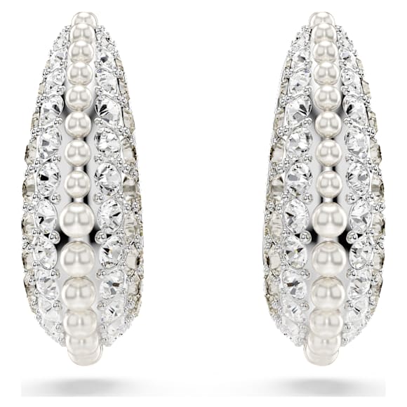 Swarovski Sublima Rhodium Plated Small Drop Earrings with Crystal Pearls