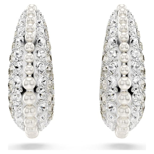 Swarovski Sublima Rhodium Plated Small Drop Earrings with Crystal Pearls
