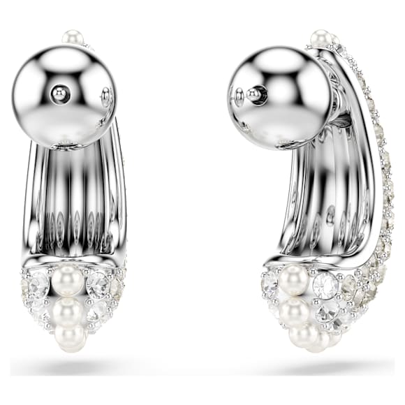 Swarovski Sublima Rhodium Plated Small Drop Earrings with Crystal Pearls
