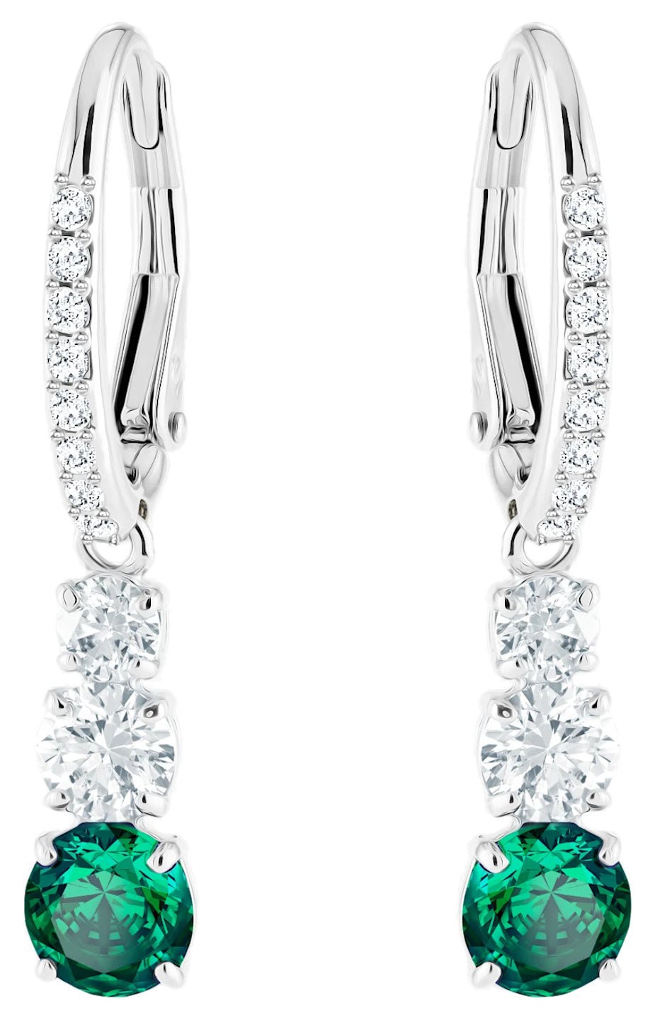 Swarovski Attract Trilogy Round Green and Clear Crystals Rhodium Plated Pierced Earrings
