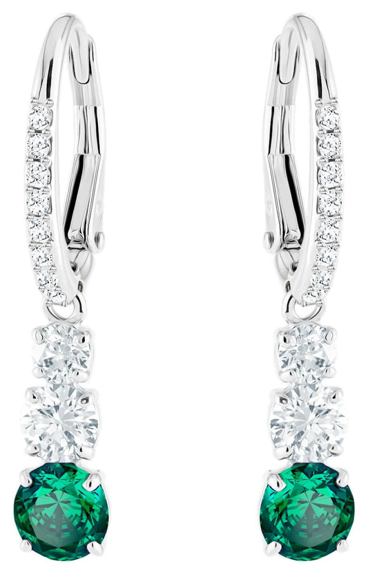 Swarovski Attract Trilogy Round Green and Clear Crystals Rhodium Plated Pierced Earrings