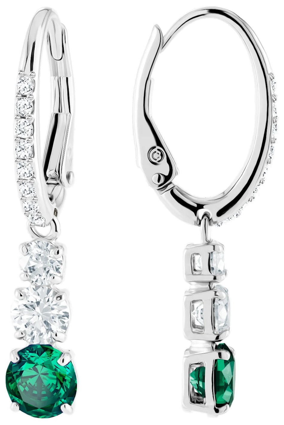 Swarovski Attract Trilogy Round Green and Clear Crystals Rhodium Plated Pierced Earrings