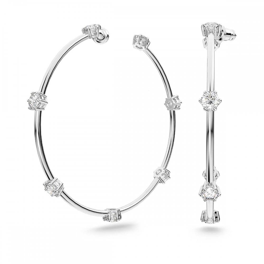 Swarovski Constella Large Round Cut Crystal Hoop Earrings for Women, Elegant Stone Set