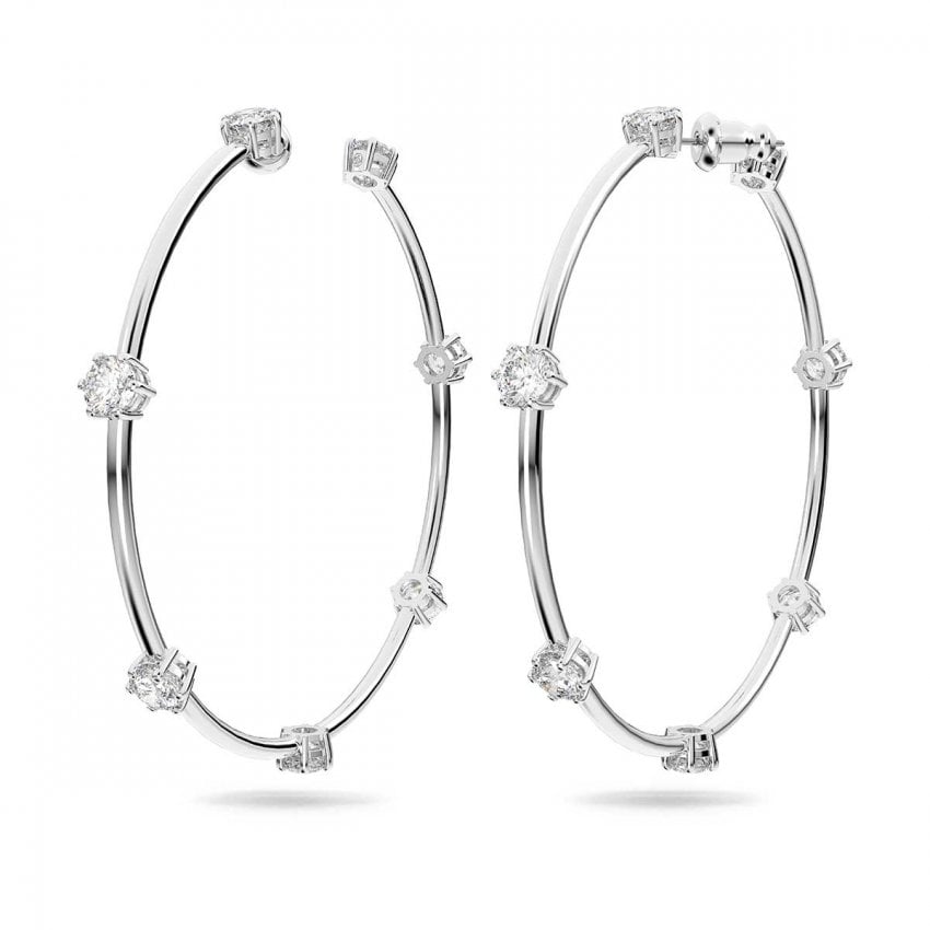 Swarovski Constella Large Round Cut Crystal Hoop Earrings for Women, Elegant Stone Set