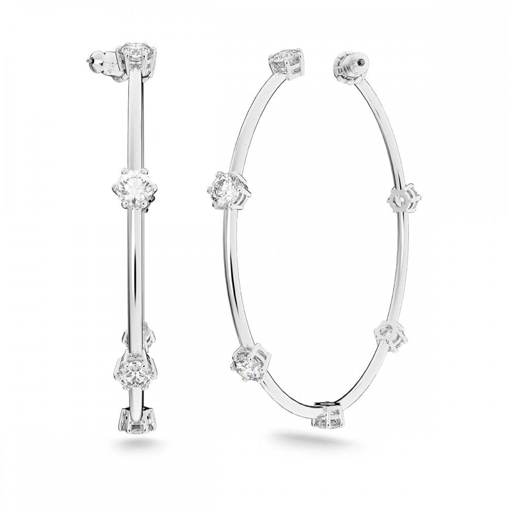 Swarovski Constella Large Round Cut Crystal Hoop Earrings for Women, Elegant Stone Set