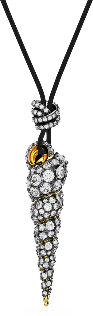 Swarovski Idyllia Gold-Tone Shell Crystal Pendant Necklace, Black Cord, Ocean-Inspired Elegance