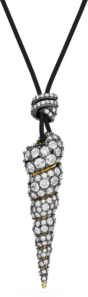 Swarovski Idyllia Gold-Tone Shell Crystal Pendant Necklace, Black Cord, Ocean-Inspired Elegance