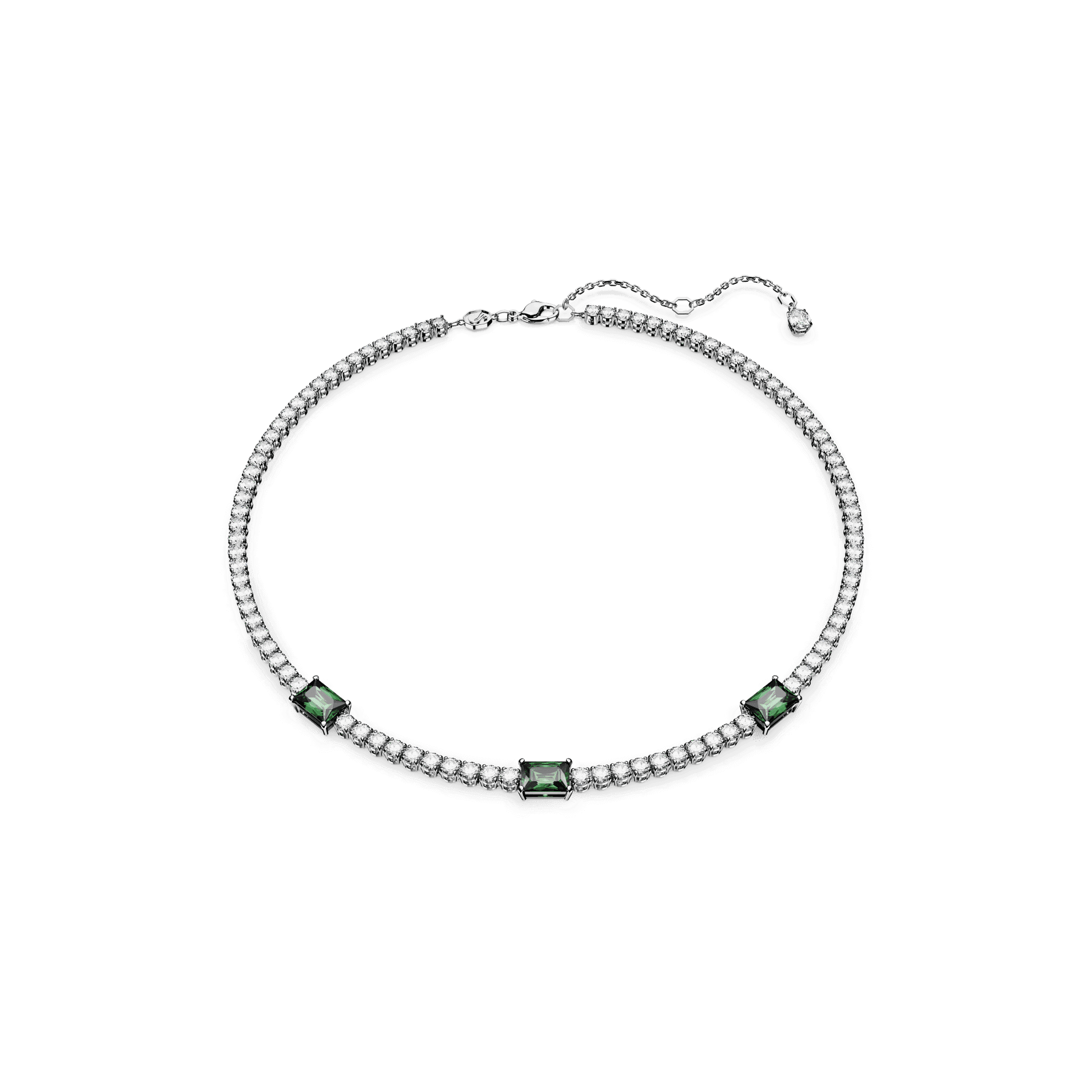 Swarovski Matrix Tennis Necklace: Green Mixed-Cut Zirconia, Rhodium Plated Elegance