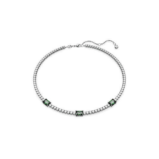 Swarovski Matrix Tennis Necklace: Green Mixed-Cut Zirconia, Rhodium Plated Elegance