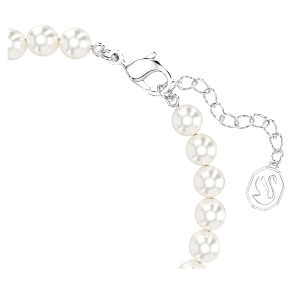 Elegant Swarovski Remix Strand: White Crystal Pearls, Rhodium Plated, Adjustable Bracelet