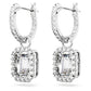 Elegant Octagon Cut White Crystal Drop Earrings with Rhodium Plating