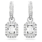 Elegant Octagon Cut White Crystal Drop Earrings with Rhodium Plating