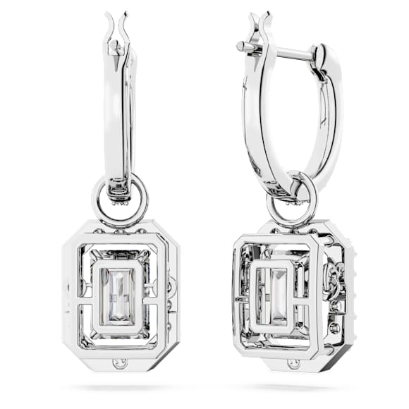 Elegant Octagon Cut White Crystal Drop Earrings with Rhodium Plating