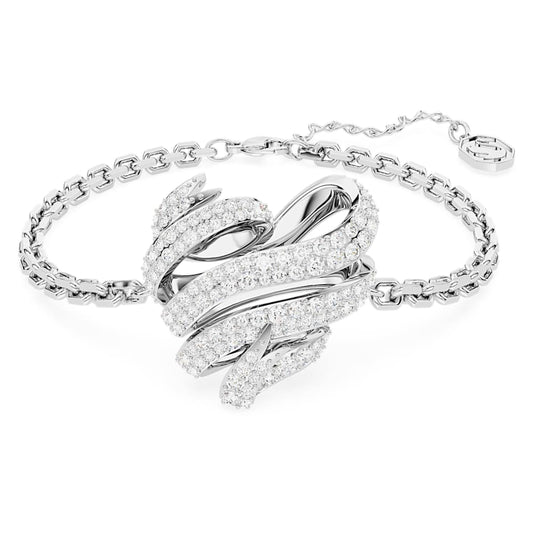 Swarovski Volta Heart Bracelet: Rhodium-Plated White Crystal Swirling Design